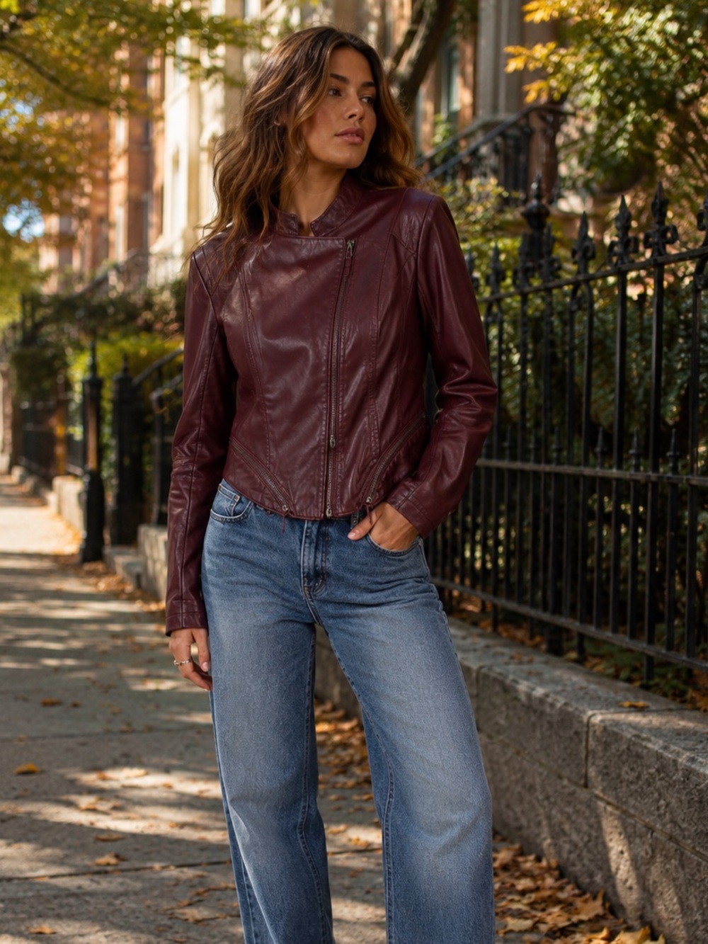 BLANKNYC Vegan Leather Moto Jacket Convertible 2-in-1 Burgundy Size L